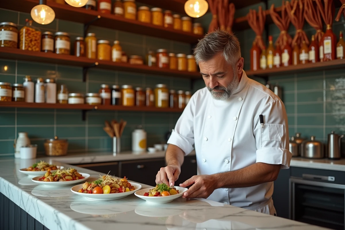 Chef espagnol préparant des tapas dans un restaurant moderne