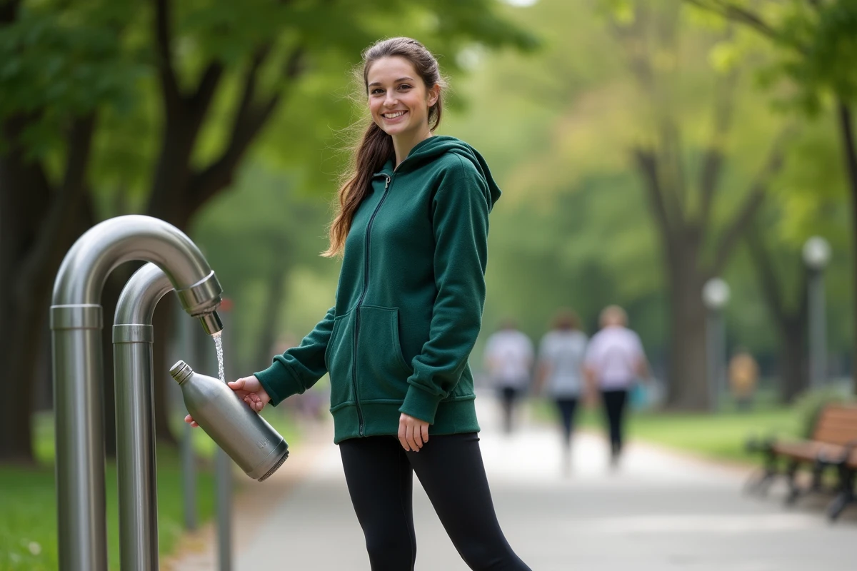 Jeune femme remplissant sa bouteille d