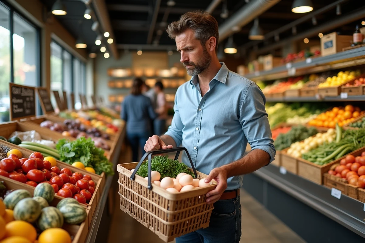Homme faisant ses courses dans un marché local
