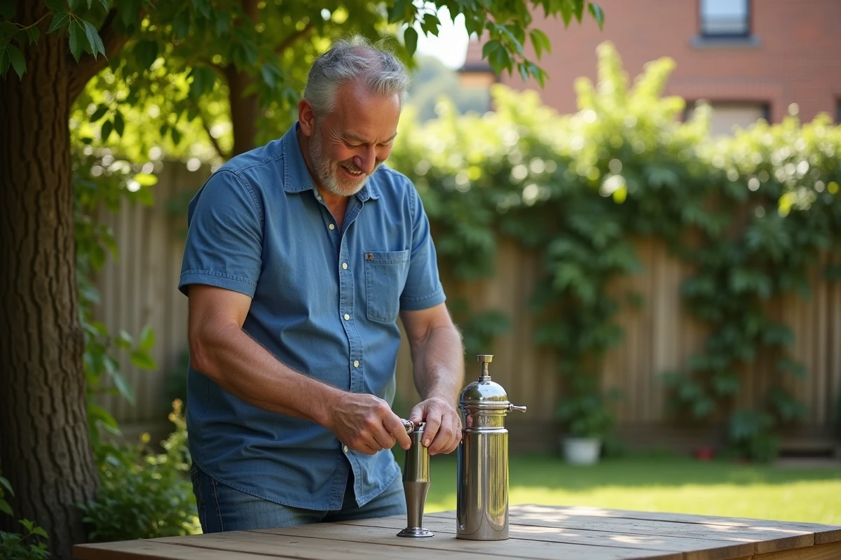 Homme secouant un siphon à l